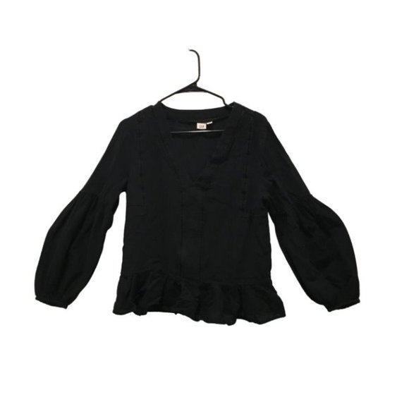 Black Gap Blouse Puff bell sleeve drop shoulder - Picture 2 of 5